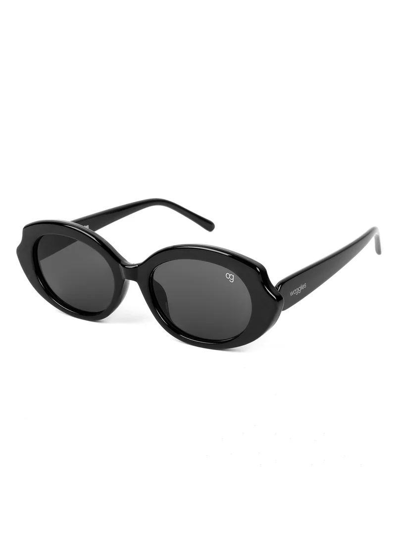 Woggles Designer Black Oval Sunglasses| Men &amp; Women| 100% Uv Protection