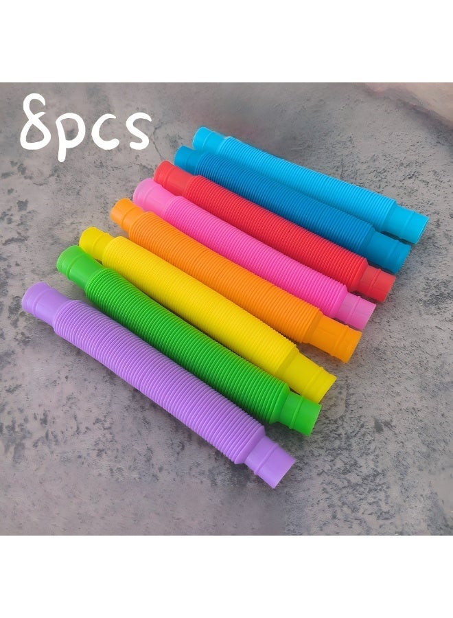 8 Pack Mini Pop Tubes Fidget Toys, 1.9cm Small Stretch Sensory Tubes, 8 Assorted Color Stress Relief Fidget Stretchy Tubes for Kids & Adults - Image 1