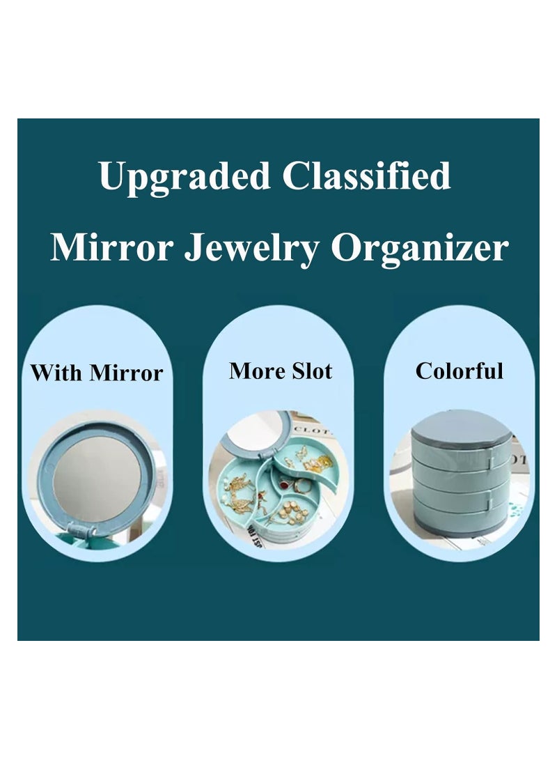 4-Tier Rotatable Jewelry Organizer with Mirror, Jewelry Storage Box and Earring Holder for Women, 4 Tier Travel Rotating Jewelry Box with Lid for Earrings, Necklaces, Bracelets (White)  - Image 5