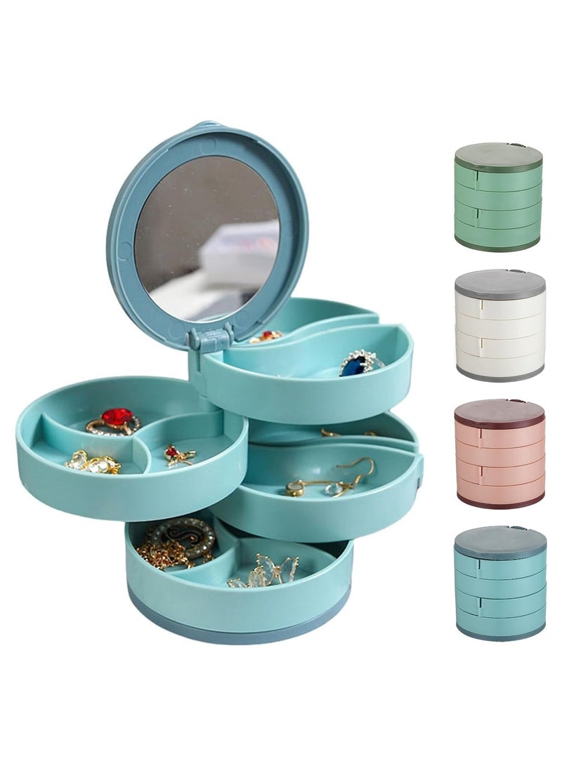 4-Tier Rotatable Jewelry Organizer with Mirror, Jewelry Storage Box and Earring Holder for Women, 4 Tier Travel Rotating Jewelry Box with Lid for Earrings, Necklaces, Bracelets (White)  - Image 2