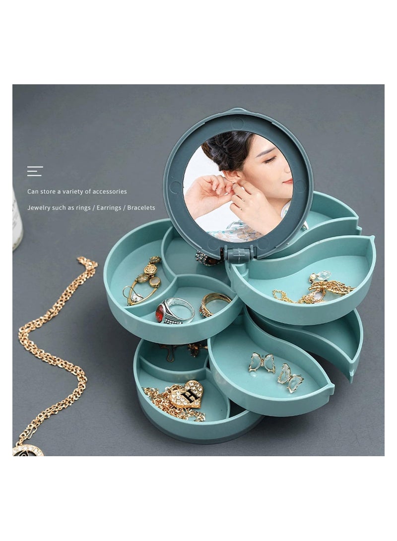 4-Tier Rotatable Jewelry Organizer with Mirror, Jewelry Storage Box and Earring Holder for Women, 4 Tier Travel Rotating Jewelry Box with Lid for Earrings, Necklaces, Bracelets (White)  - Image 3