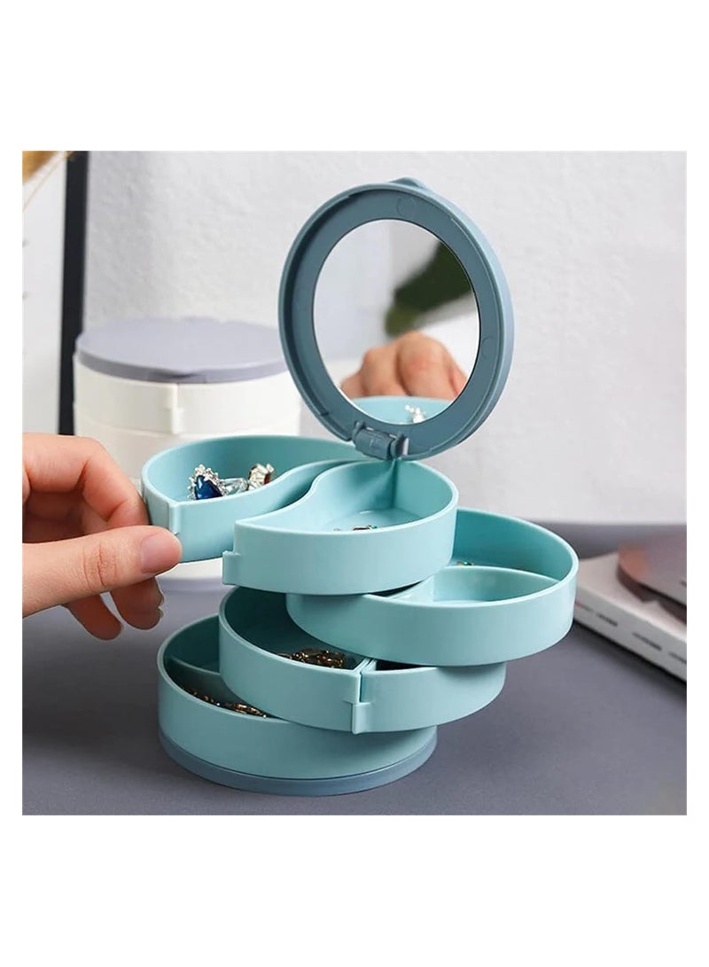 4-Tier Rotatable Jewelry Organizer with Mirror, Jewelry Storage Box and Earring Holder for Women, 4 Tier Travel Rotating Jewelry Box with Lid for Earrings, Necklaces, Bracelets (White)  - Image 4