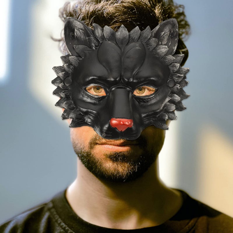 NUOBESTY قناع أسد NUOBESTY نصف قناع حيواني لعيد الهالوين، ملحقات حفلات التنكر، - Image 3