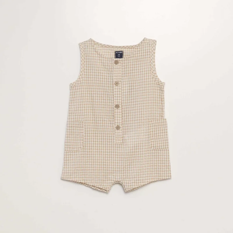 Kiabi Checked Seersucker Romper Suit Beige