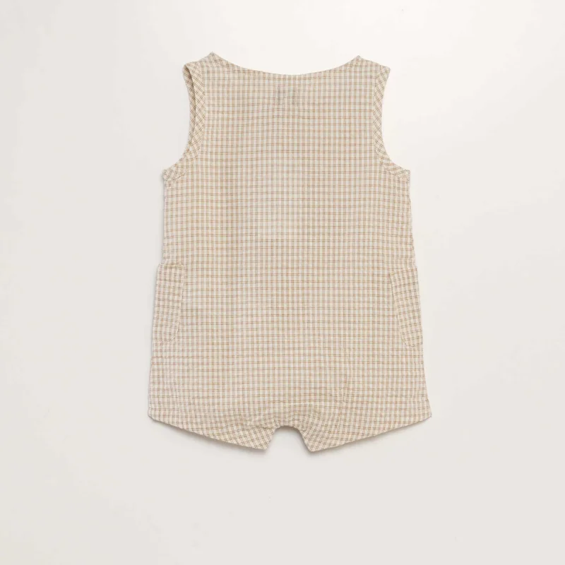 Kiabi Checked Seersucker Romper Suit Beige