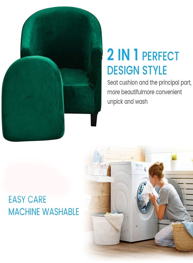 MIFXIN 2 Pieces Velvet Tub Chair Covers with Cushion Cover Stretch Soft Removable Tub Chair Slipcovers Armchair Sofa Couch Furniture Protector Cover for Living Room Club Bar Counter (Green) - Image 4