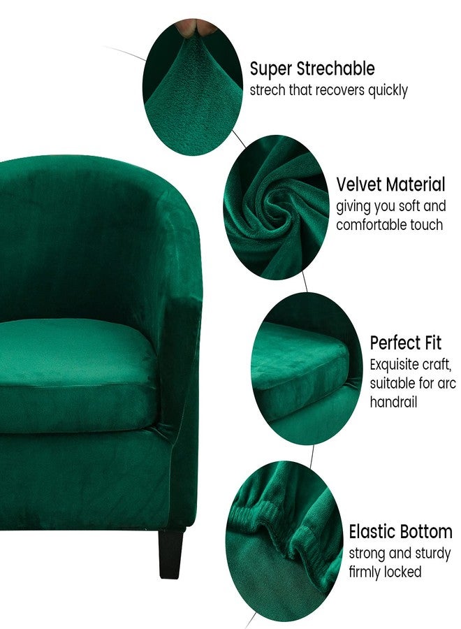 MIFXIN 2 Pieces Velvet Tub Chair Covers with Cushion Cover Stretch Soft Removable Tub Chair Slipcovers Armchair Sofa Couch Furniture Protector Cover for Living Room Club Bar Counter (Green) - Image 3