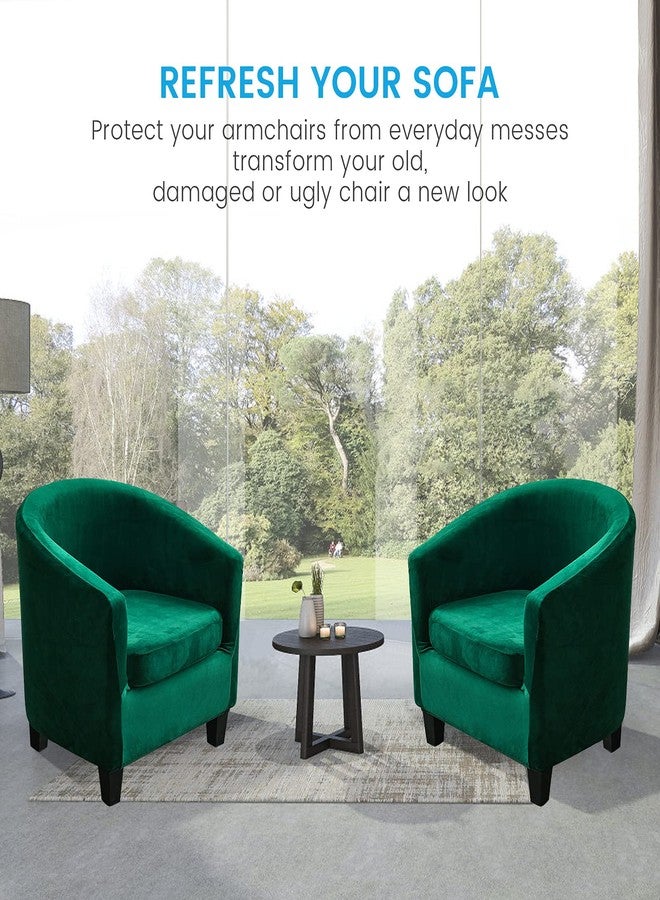 MIFXIN 2 Pieces Velvet Tub Chair Covers with Cushion Cover Stretch Soft Removable Tub Chair Slipcovers Armchair Sofa Couch Furniture Protector Cover for Living Room Club Bar Counter (Green) - Image 2
