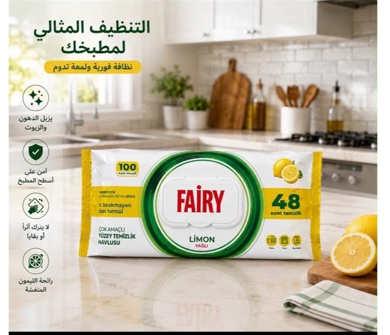 فيري مناديل تنظيف مبللة برائحة الليمون 100 منديل – متعددة الاستخدام – تنظيف قوي بدون آثار - Image 2