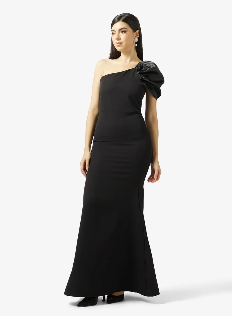 One Shoulder Ruffled Sleeve Dress