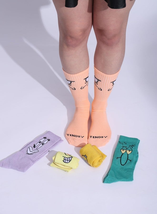 TENDSY Funky Cartoon Crew Socks for Men & Women - Colorful Unisex Designer Socks, Animated Funny Faces, Trendy Quirky Style, Soft Cotton, Cool Casual, Running, Gym, Athletic - Image 2