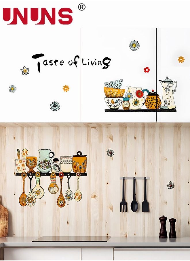UNUNS - Wall Stickers For Kitchen Decor,2 Pcs Retro Tableware Theme Kitchen Wall Stickers,Removable PVC Wall Sticker - Image 1