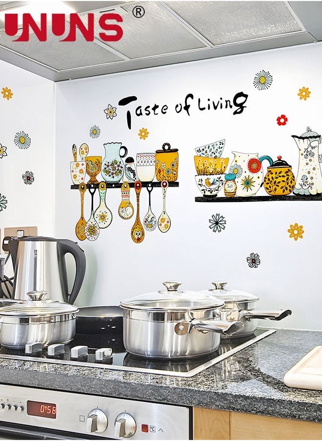 UNUNS - Wall Stickers For Kitchen Decor,2 Pcs Retro Tableware Theme Kitchen Wall Stickers,Removable PVC Wall Sticker - Image 1
