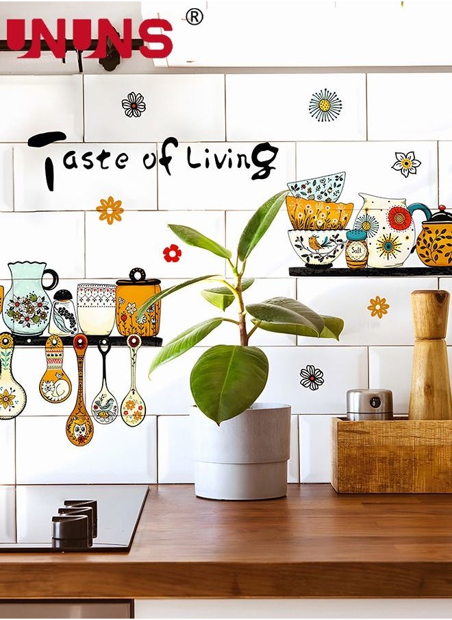 UNUNS - Wall Stickers For Kitchen Decor,2 Pcs Retro Tableware Theme Kitchen Wall Stickers,Removable PVC Wall Sticker - Image 1