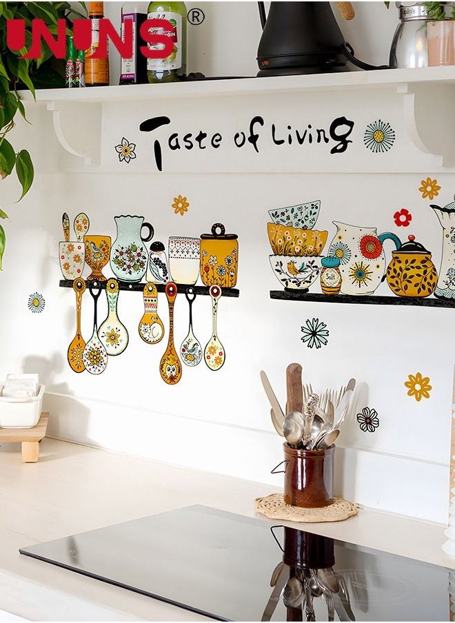 UNUNS - Wall Stickers For Kitchen Decor,2 Pcs Retro Tableware Theme Kitchen Wall Stickers,Removable PVC Wall Sticker - Image 1