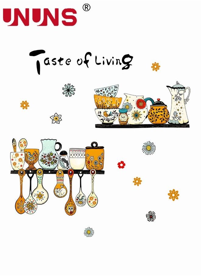 UNUNS - Wall Stickers For Kitchen Decor,2 Pcs Retro Tableware Theme Kitchen Wall Stickers,Removable PVC Wall Sticker - Image 1