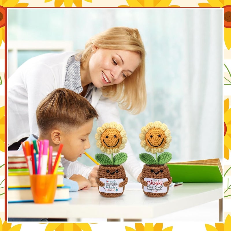 Threehoney 6 قطع هدايا عيد الحب للمعلمين شكرًا لمساعدتي على النمو هدايا زهرة إيجابية كروشيه هدايا تقدير المعلم بالجملة دمية كروشيه عباد الشمس العاطفية للمعلمين - Image 4