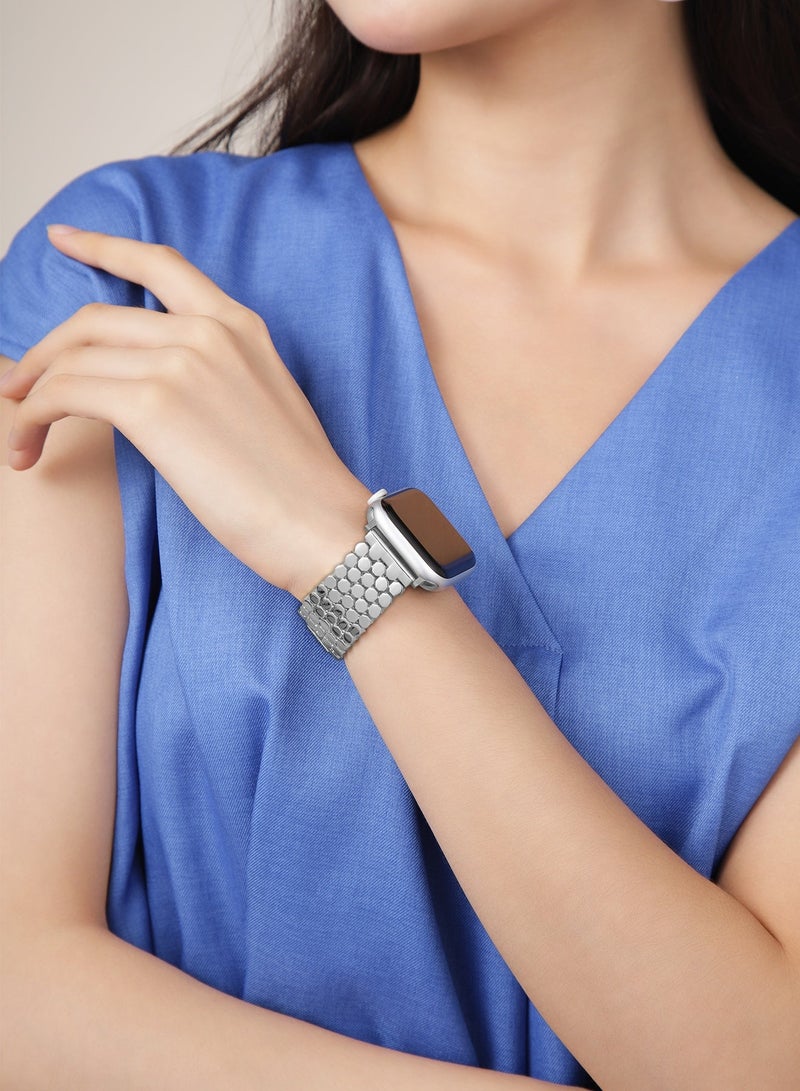 Silver Stainless Steel Apple Watch Band 42mm/44mm/45mm – Polished Hexagonal Link Strap, Elegant Adjustable Metal Band - Image 2