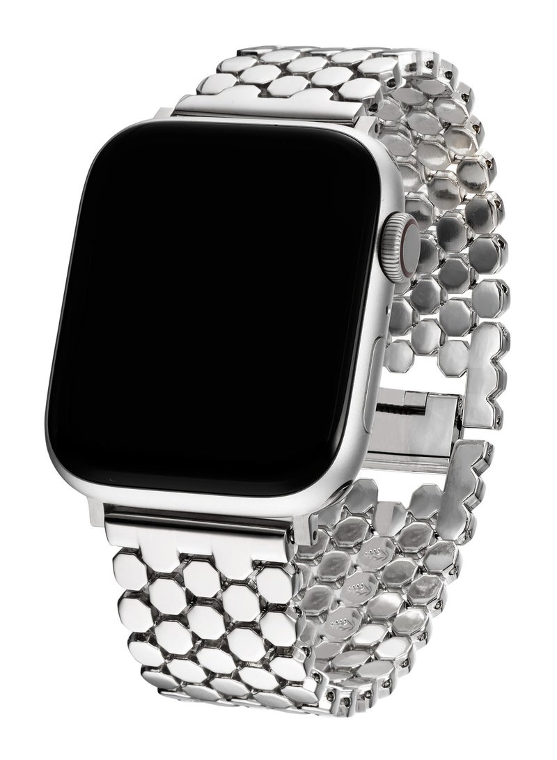 Silver Stainless Steel Apple Watch Band 42mm/44mm/45mm – Polished Hexagonal Link Strap, Elegant Adjustable Metal Band - Image 1