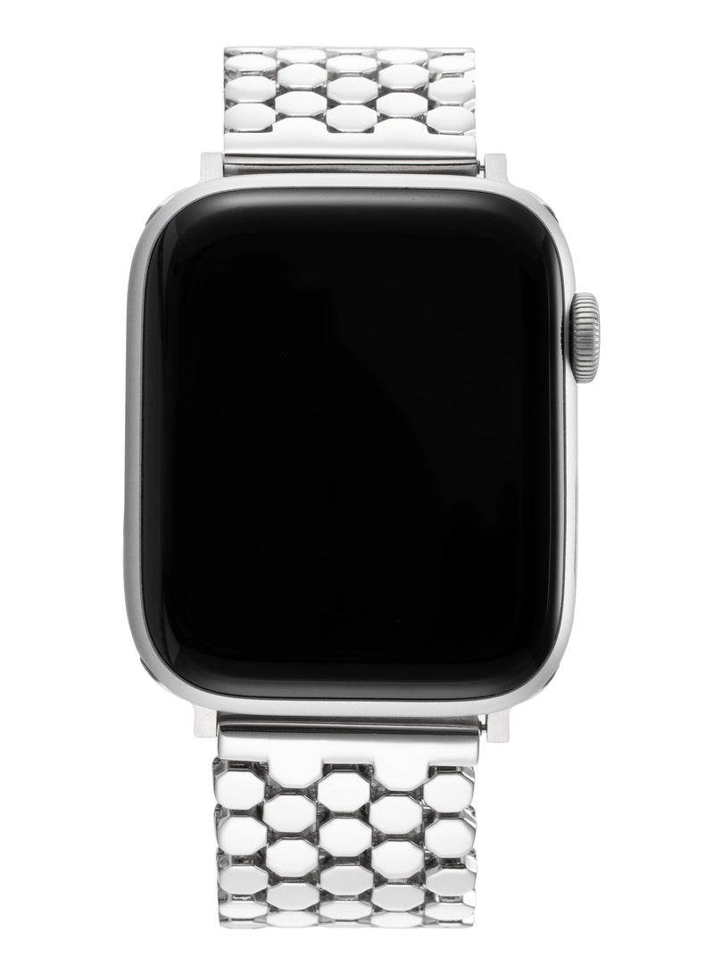 Silver Stainless Steel Apple Watch Band 42mm/44mm/45mm – Polished Hexagonal Link Strap, Elegant Adjustable Metal Band - Image 4