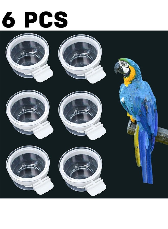 Realfrog 6 Pcs Small Bird Plastic Food Cup, Convenient Hanging Food Feeder Box, Parrot Feeders Water Cage Bowls, for Bird Parrot Cockatiel Small Animal, White  - Image 1