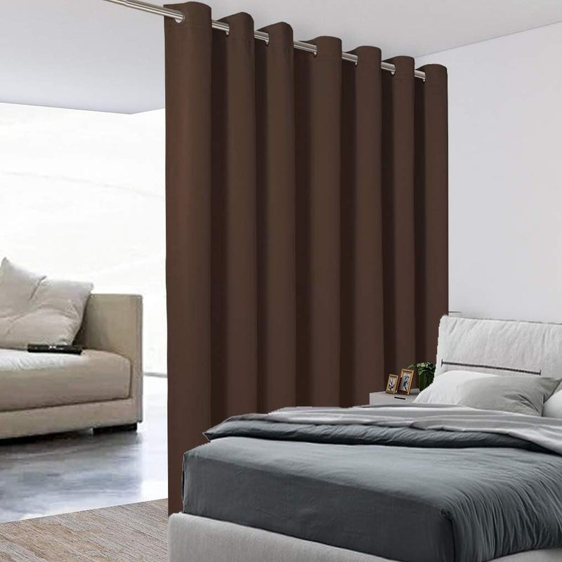 BONZER Extra Wide Room Divider Curtain Screen Partitions Total Privacy Wall Noise Reducing Blackout Curtains for Living Room, 96L x 120W Inch (8L x 10W ft), 1 Panel, Chocolate - Image 1