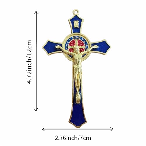 Bovemee Saint Benedict Benedictine Red Enamel 4.7X2.7 Inch Protection Wall Crucifix Cross Catholic San Benito Medalla Prayer Decoration (Blue) - Image 4