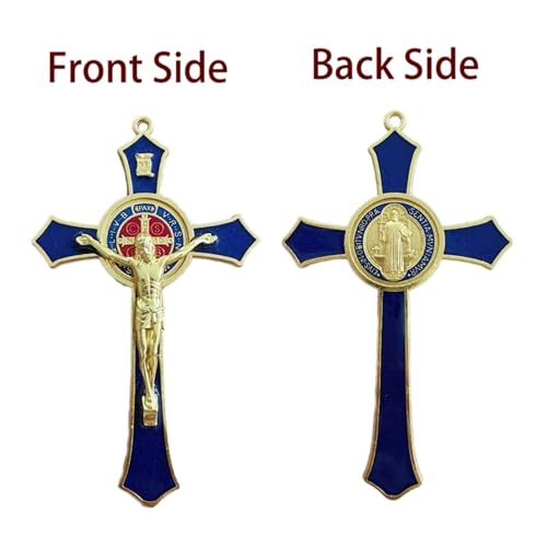 Bovemee Saint Benedict Benedictine Red Enamel 4.7X2.7 Inch Protection Wall Crucifix Cross Catholic San Benito Medalla Prayer Decoration (Blue) - Image 2