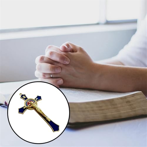 Bovemee Saint Benedict Benedictine Red Enamel 4.7X2.7 Inch Protection Wall Crucifix Cross Catholic San Benito Medalla Prayer Decoration (Blue) - Image 3