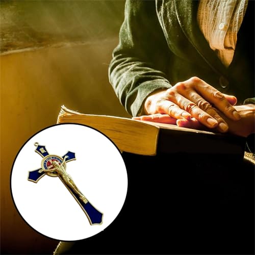 Bovemee Saint Benedict Benedictine Red Enamel 4.7X2.7 Inch Protection Wall Crucifix Cross Catholic San Benito Medalla Prayer Decoration (Blue) - Image 5