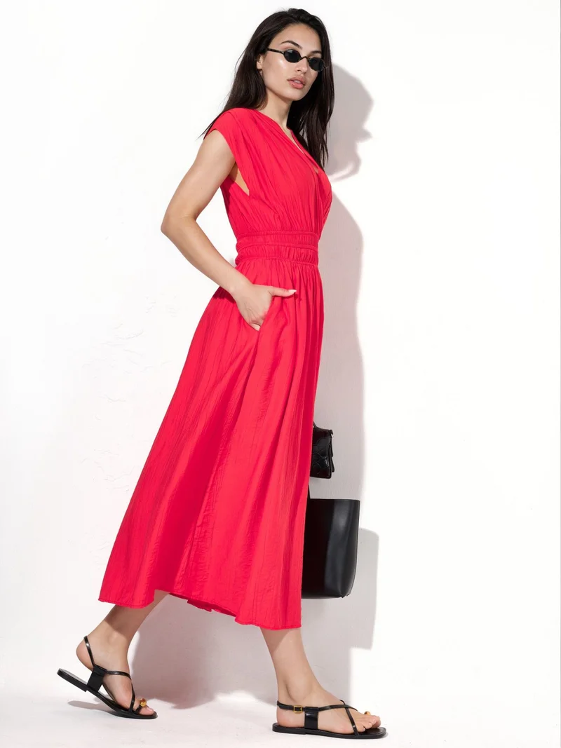 Busem BUSEM Textured V-Neck Midi Dress