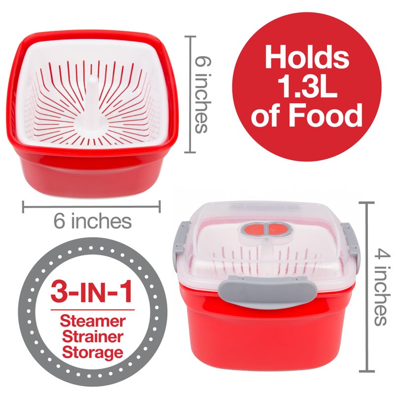 Good Cooking Microwave Cookware Steamer- 3 Piece Microwave Cooker w Food Container, Removable Strainer and Locking Steam Vent Lid- BPA Free, Fridge and Freezer Safe | 1.3 Liters, 6x6x4 Inches - Image 2