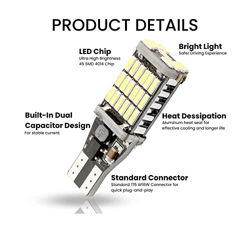 Durvient T15 W16W 45 LED Canbus Signal Indicator Light Lamp (Set of 2) (White) - Image 3