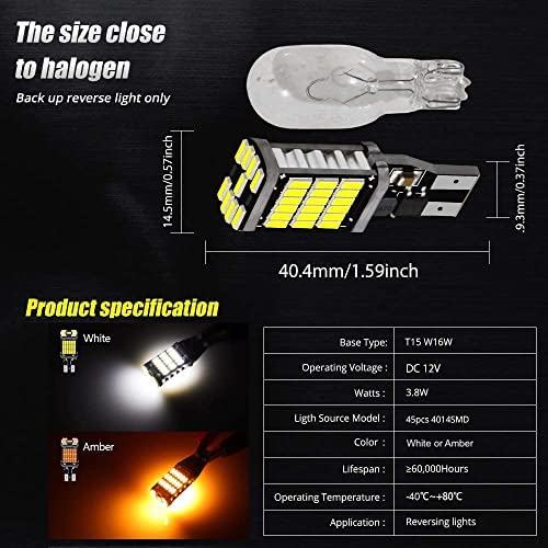Durvient T15 W16W 45 LED Canbus Signal Indicator Light Lamp (Set of 2) (White) - Image 4