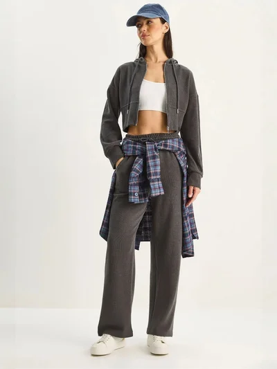 Bianco Lucci LUCCI Hooded Sweatshirt and Wide Leg Pants Two-Piece Set