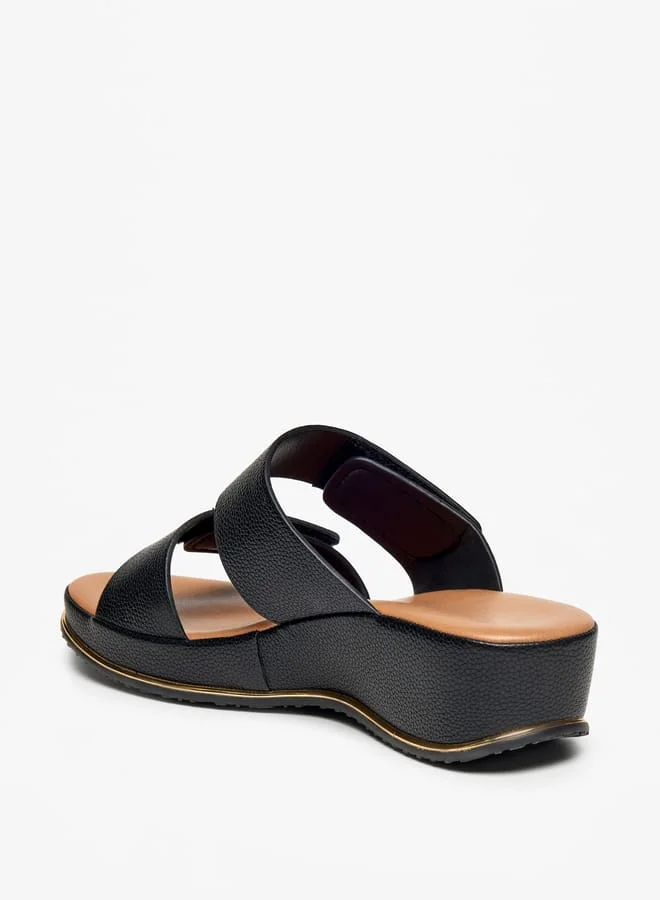 Flora Bella By Shoexpress Women Textured Wedge Heel Slip-On Sandals with Hook and Loop Closure