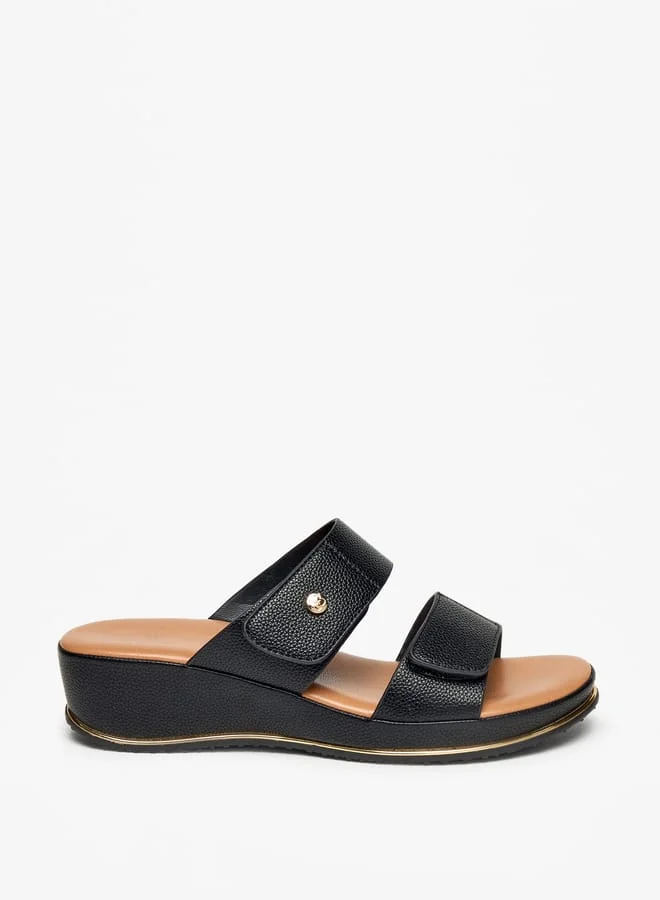 Flora Bella By Shoexpress Women Textured Wedge Heel Slip-On Sandals with Hook and Loop Closure