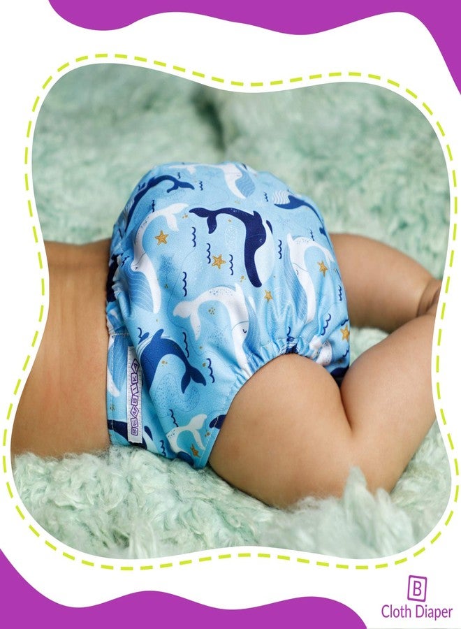 Bembika A Plus Printed Cloth Diapers for Babies, Washable Reusable, Adjustable Sizes with 4 Layer Dry Feel Insert (Whale Doodle) - Image 4