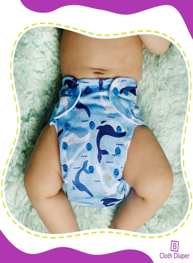 Bembika A Plus Printed Cloth Diapers for Babies, Washable Reusable, Adjustable Sizes with 4 Layer Dry Feel Insert (Whale Doodle) - Image 3