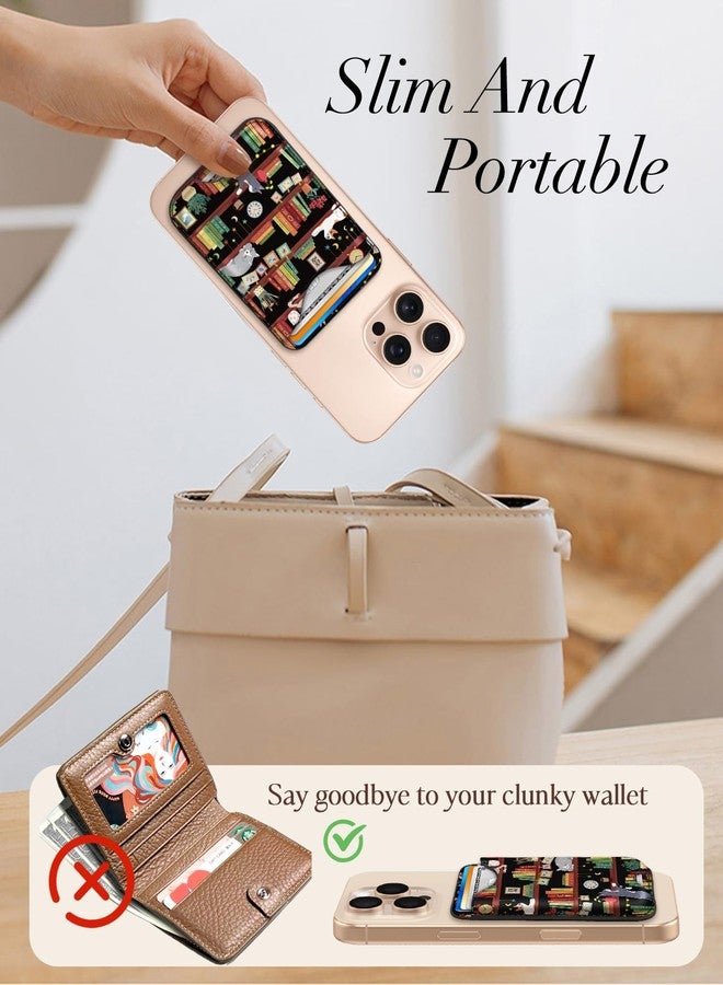 Shorogyt Phone Wallets Compatible with Magsafe Wallet Magnetic Card Holder - Cute Pattern for Women Teen Girls Ultra-Thin for iPhone 16/15/14/13/12 Series Slim for Apple Mag RFID Magnet, Book Cat, - Image 2