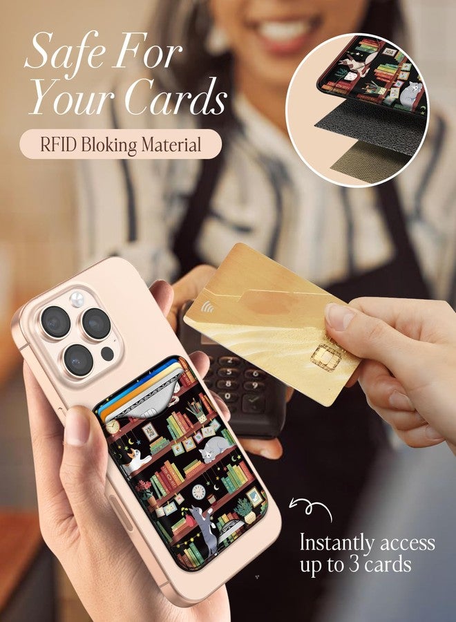 Shorogyt Phone Wallets Compatible with Magsafe Wallet Magnetic Card Holder - Cute Pattern for Women Teen Girls Ultra-Thin for iPhone 16/15/14/13/12 Series Slim for Apple Mag RFID Magnet, Book Cat, - Image 5