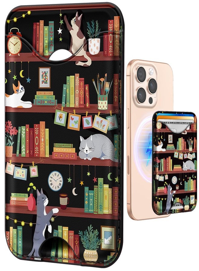 Shorogyt Phone Wallets Compatible with Magsafe Wallet Magnetic Card Holder - Cute Pattern for Women Teen Girls Ultra-Thin for iPhone 16/15/14/13/12 Series Slim for Apple Mag RFID Magnet, Book Cat, - Image 1