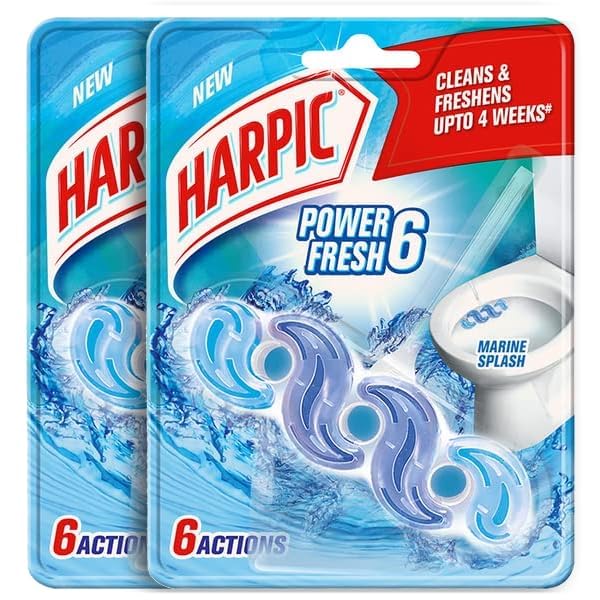 Harpic Marine Splash- 35 g Pack of 2 Power Fresh 6 Toilet Cleaner Rim Block | Toilet flush cleaner blocks - Image 1