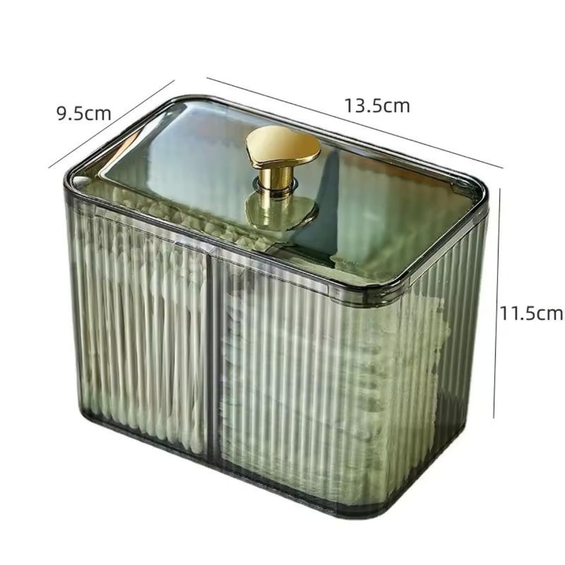 HOOPVOOL ® Cosmetic And Makeup Organizer Box,Cotton Swabs Storage with Lid,Makeup Pad Holder,Bathroom Canister Multipurpose Box Divided for Face Brush Pens. (Green Heart),14 cm,10 cm,14 X 10 X 10 cm - Image 2