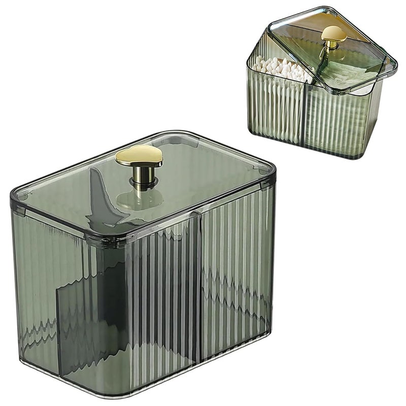HOOPVOOL ® Cosmetic And Makeup Organizer Box,Cotton Swabs Storage with Lid,Makeup Pad Holder,Bathroom Canister Multipurpose Box Divided for Face Brush Pens. (Green Heart),14 cm,10 cm,14 X 10 X 10 cm - Image 1