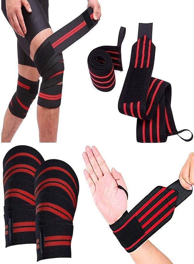 Rainox Combo Set of Knee Wraps & Wrist Band Support Straps for Gym Workout, Fitness Weight Lifting, Knee Support Wraps for Squats, Gym, Weight Lifting, Cross fit - Image 1