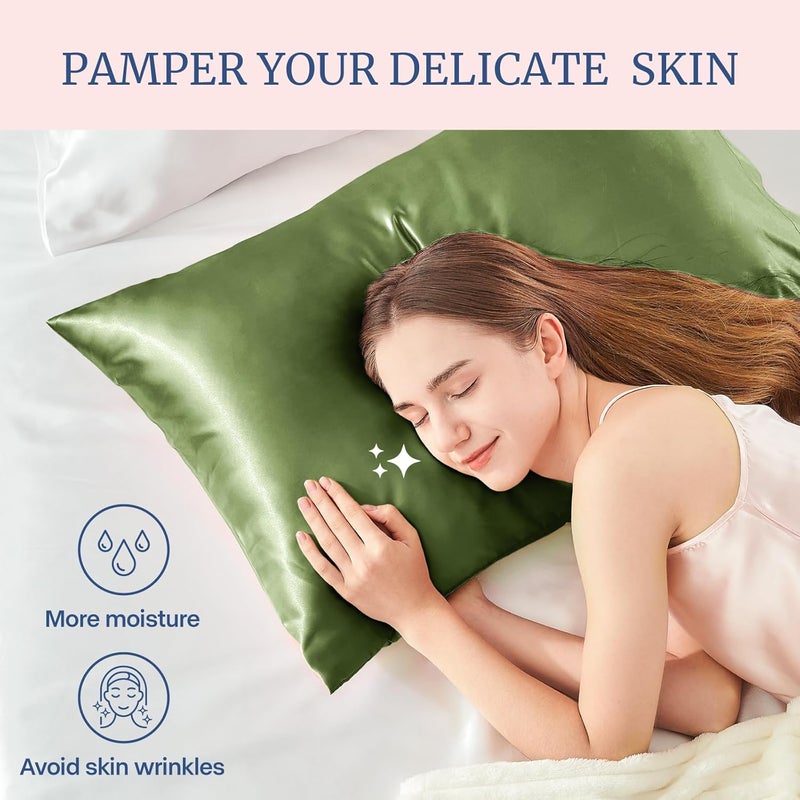 BEDELITE Satin Pillowcase for Hair and Skin, Super Soft and Cooling Similar to Silk Pillow Cases 2 Pack with Envelope Closure, Gift for Women Men(20"x26" Standard Size, Cedar Green) - Image 3