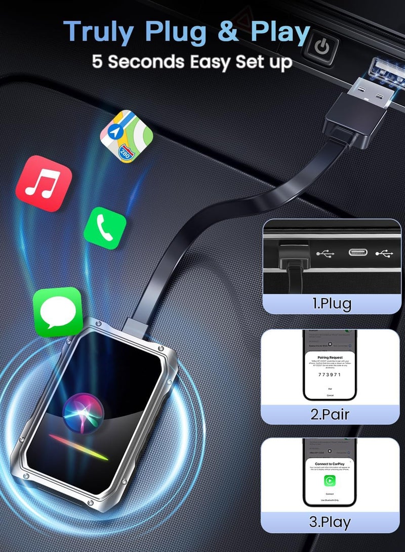 Wireless Adapter,Smart CarPlay Adapter for iPhone, Fastest & Stablest 5G WiFi & 5.4 Bluetooth Apple CarPlay Dongle with RGB Light, Seamless Carplay Compatible with iPhone 8+, Cars from 2017 - Image 3