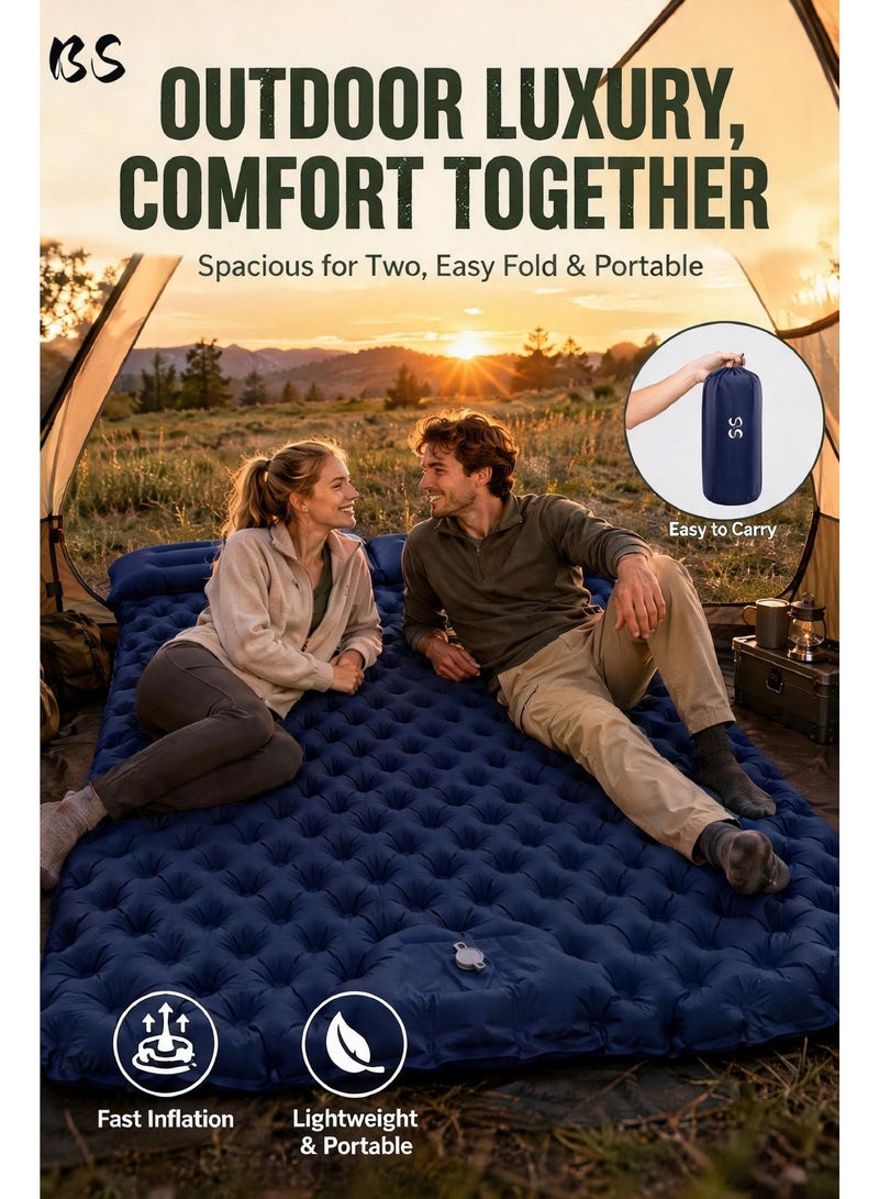 BS Double Camping Sleeping Mat, Ultralight – Inflatable with Built-In Foot Pump & Pillow - Image 3