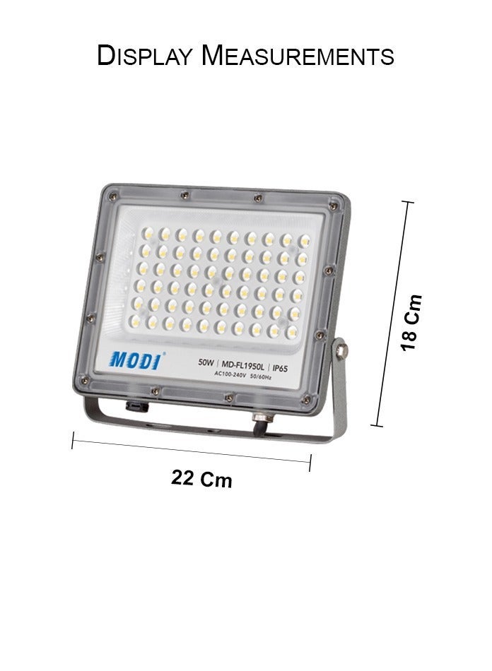 مودي كشاف LED بقدرة 50 واط، إضاءة خارجية SMD ساطعة 6000 لومن، مقاوم للماء IP65، حماية من زيادة الجهد 4KV، AC100-240V، هيكل ألمنيوم و PC للفلل والحدائق والساحات والمستودعات - Image 3
